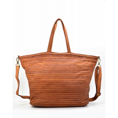 23■ Große Klassische Damen-Leder Shopper mit feinen Streifen. Schwarz Braun Grün 